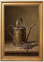 Gold Vintage Framed Watering Can Still Life Wall Art Print by Unknown
