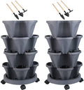 DUNCHATY Stackable Planter, Vertical Garden Planter with Wheels and Tools, Self Watering Strawberry Planter Indoor/Outdoor 3 Tier Herb Planter Pots for Growing Vegetables and Succulents, Dark Gray by DUNCHATY