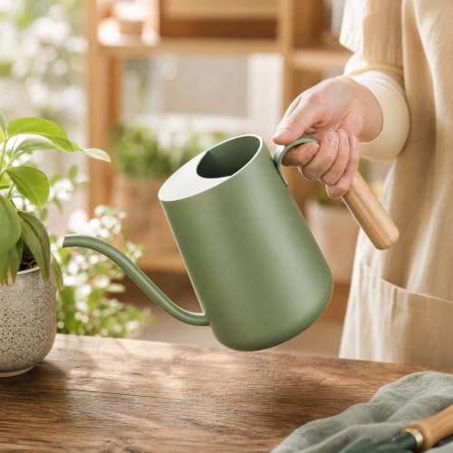 Stainless Steel Watering Can Gooseneck Watering Can Modern for Houseplants, Balconies, Green - Image 3