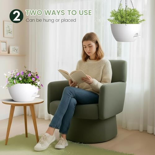 3 Pack 10 Hanging Flower Pots with Chains Self Watering Plastic Planters for Indoor Outdoor Plants, Sturdy Triangular Iron Chain Design for Garden PorchPlastic Hanging Flower pots (3, White) - Image 4
