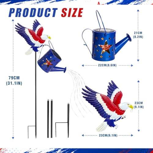 NBQQ Solar Watering Can Light Blue Metal Patriotic Eagle 4th of July Decor - Image 5