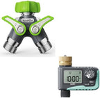 RAINPOINT Garden Hose Splitter 2 Way Heavy Duty & Sprinkler Timer with Brass Inlet, 1 Outlet by RainPoint