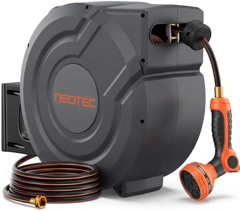 Upgraded Retractable Garden Hose Reel 5/8 inch x 100 ft Any Length Lock 9 Pattern Nozzle Wall-Mounted Automatic Slow Return 180° Swivel UV Resistant Heavy Duty Hose Reels for Outside by Unknown