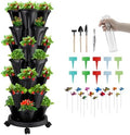 GameXcel Vertical Planter Tower - 7 Tier Stackable Garden Planters with Wheels and Garden Tool Set Plant Pots for Strawberry Herb Flower and Vegetable Indoor Outdoor Use Black by GameXcel