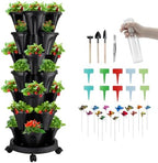 GameXcel Vertical Planter Tower - 7 Tier Stackable Garden Planters with Wheels and Garden Tool Set Plant Pots for Strawberry Herb Flower and Vegetable Indoor Outdoor Use Black by GameXcel