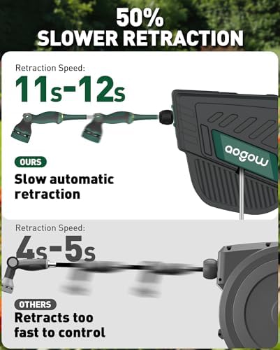 Retractable Garden Hose Reel: 1/2 in x 100 ft Wall Mounted Water Hose Reel with 10-Function Nozzle, Hose Reels for Outside, Any Length Lock, Brass Fittings, Slow Auto Rewind & 180° Swivel - Image 3
