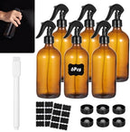 OMISTAR 6 Pcs 16 oz Amber Glass Spray Bottles for Cleaning - Empty Glass Spray Bottle Set with Labels and Pen, Refillable Container for Essential Oils, Trigger Sprayer, Adjustable Nozzl, Leakproof - Image 2