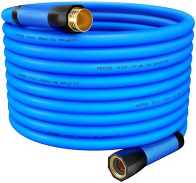 YOTOO Heavy Duty Hybrid Garden Water Hose 5/8-Inch by 100-Feet 150 PSI Kink Resistant, Flexible with Swivel Grip Handle and 3/4" GHT Solid Brass Fittings, Blue by YOTOO