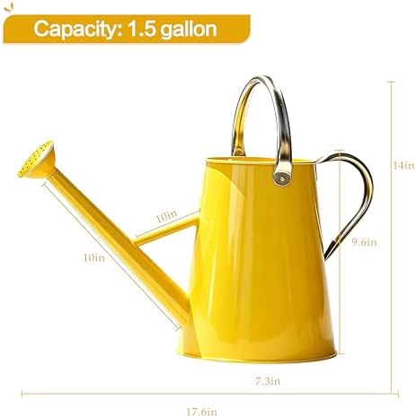 1.5 Gallon Metal Watering Can for Outdoor Plants, Watering Can, Yellow - Image 2