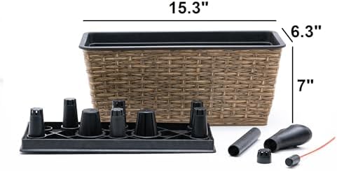 Wicker Rectangle Planters with Self-Watering System, 2-Pack, Brown - Image 5