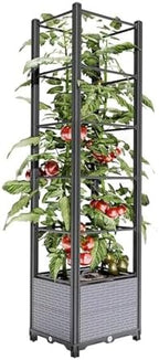 Raised Garden Bed Outdoor, with Trellis, Planter Boxes for Planting Vegetables, Flowers, Herbs, Tomato - Rust-Resistant Elevated Garden Beds Kit(Gray,40x40x177cm) by Unknown