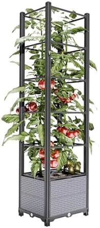 Raised Garden Bed Outdoor, with Trellis, Planter Boxes for Planting Vegetables, Flowers, Herbs, Tomato - Rust-Resistant Elevated Garden Beds Kit(Gray,40x40x177cm) by Unknown
