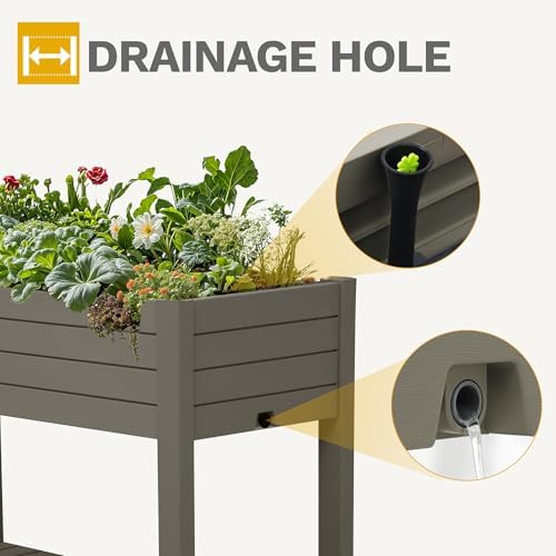 DWVO Raised Garden Bed Kit, 3.6 x 1.5 x 2.8 FT Outdoor Plastic Planter Box with Wheels and Legs, Garden Box with Drain Plug & Storage Shelf for Planting Vegetables, Flowers, and Herbs, Light Brown - Image 2
