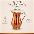 99.9% Pure Copper Water Jug 51 Oz, Hammered Copper Pitcher with Brass Handle & Brass Base, No Inner Lining, No Coating, No Lacquer, Copper Carafe for Water & Cold Beverages - Image 3
