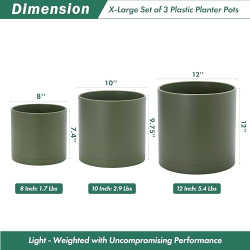D'vine Dev 3-Pack Plastic Pots & Saucers, 8/10/12 in, Olive, 74-V-I-5 - Image 3