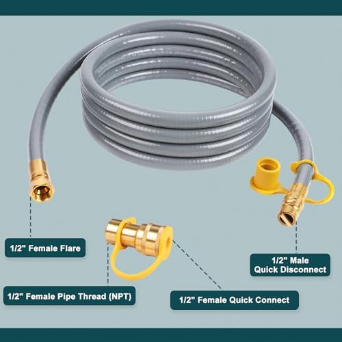 GASPRO 12 Feet 1/2" ID Natural Gas Hose, Low Pressure LPG Hose with Quick Connect, for Weber, Char-broil, Pizza Oven, Patio Heater and More (NOT 3/8”) - Image 2