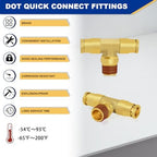 3 PCS DOT Brass Air Brake Fittings 3/8" OD × 1/4" NPT × 3/8" OD Tee - Image 3