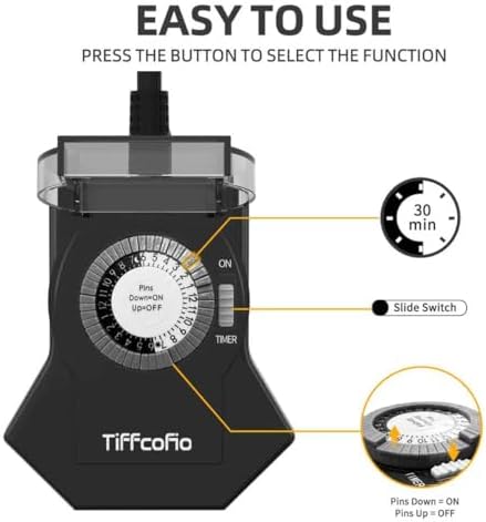 Outdoor Timer Outlet Waterproof, 24 Hour Mechanical Light Timer Outdoor, 2 Grounded Outlets for Home and Garden, 15A 1/2HP, Heavy Duty, ETL Listed (2 Packs) - Image 3