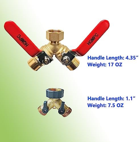 HQMPC Garden Hose Y Valve Splitter Brass Hose Splitter With Stainless Steel Long Handle Brass Garden Hose Adapter 2 Way Y Valve 3/4" GHT Thread 2pcs - Image 4