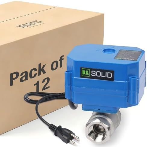 U.S. Solid 1/2" Motorized Ball Valve with US Plug 110VAC NSF Certified 304SS Electrical Ball Valve,Auto Return, Normally Closed (Pack of 12) by USSolid