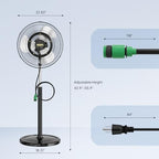ROVSUN 20" Pedestal Misting Fan with BLDC Motor & Spray Ring, Industrial Outdoor Standing Mist Fan with Adjustable Height, 4-Speed High Velocity Oscillating Mister Fan for Outside Cooling, Patio - Image 6