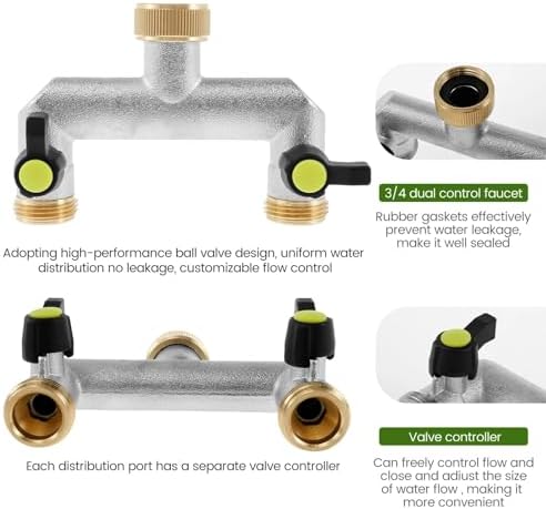 Water Tap Splitter, Garden Hose Splitter 3/4 inch 2 Way Zinc Alloy Silver - Image 5