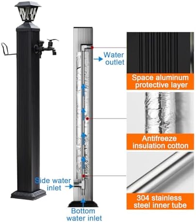 Free Standing Hose Holder, Yard Fountain, Solar LED Light Pole, Dual-Speed Dual Light Mode, Suitable for Garden Irrigation(114x10cm/45x4in) - Image 3