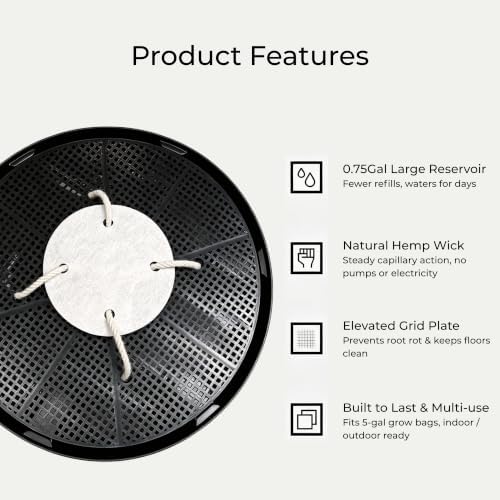 6 Pack Self-Watering Plant Pot Bases with 5 Gallon Grow Bags, Bottom Watering Plant Saucers with Wicking Irrigation System, Auto Watering Planter Kit for Indoor Outdoor Greenhouses Grow Tents Gardens - Image 3