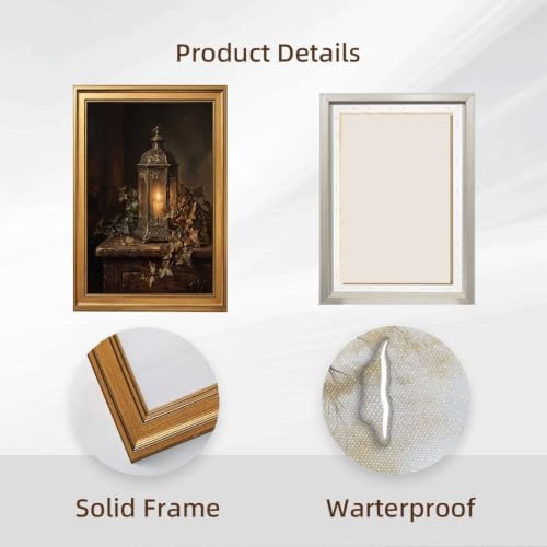 Gold Vintage Framed Lantern Wall Art, Moody Still Life Candle Print - Image 2