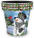 Briarwood Lane Winter Planter 11.75 x 11 x 11 Checkered Snowman Medium by BriarwoodLane