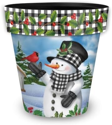 Briarwood Lane Winter Planter 11.75 x 11 x 11 Checkered Snowman Medium by BriarwoodLane