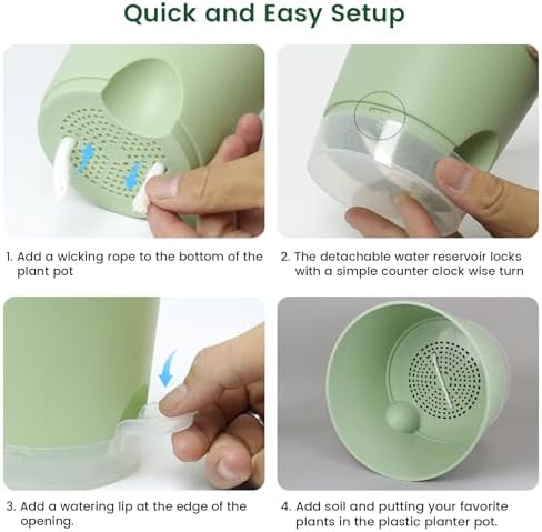 Meowell 7 inch Self Watering Pots for Indoor Plants, 5 Pack Plant Pots with Drainage Holes & Clear Reservoir for Visible Water Level, Plastic Wicking Planter Pots for House Plants and Flower, Green - Image 5