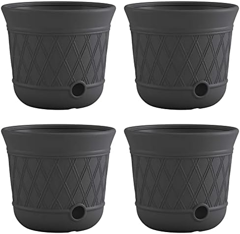 Suncast 4 Pack 14" x 12" Round Resin Decorative Weatherproof Outdoor Hideaway Standard Garden Hose Storage Pot with Drainage Holes, Gray by Suncast