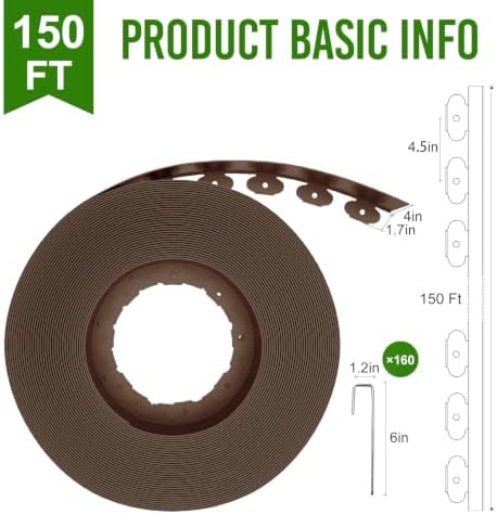 Landscape Edging 4 Inch Tall 150FT with 160Pcs Metal Spikes, Plastic Garden Edging Border Landscape Edging Border Lawn Edging for Landscaping, Flower Bed, Yard(Brown) - Image 3