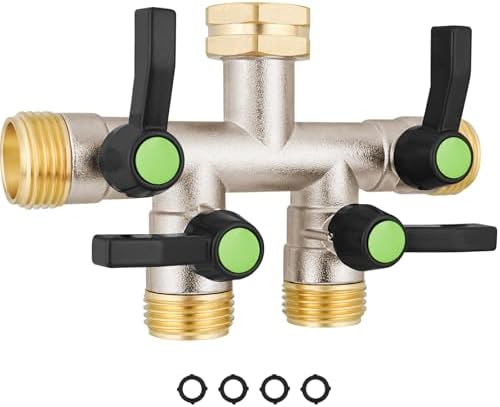 EJW 4 Way Garden Hose Splitter, Heavy Duty Garden Hose Splitter, High Flow Garden Hose Splitters, Fitting 3/4” Brass Outdoor Hose Splitter, Garden Hose Adapter Connector,Water Hose Splitter. by Unknown