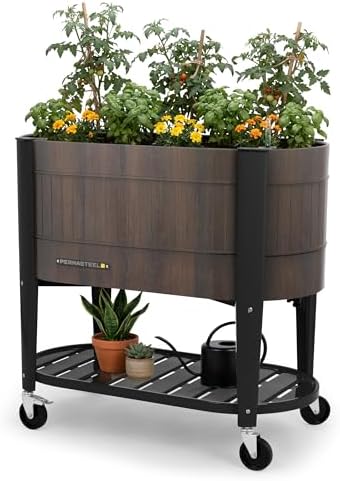 Permasteel Raised Garden Bed with Legs, 40×20×37 in, Planter Box with EnGrow™ TrueSoil™ Technology for Vegetables, Flowers, Herbs, and Fruit, Outdoor Indoor, Storage Shelf, Wood Brown by Unknown