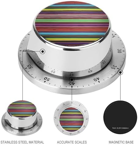 Mechanical Kitchen Timers for Cooking,Striped Printed 60 Minute Magnetic Countdown Timer,Cute Cooking Timers with Alarm,Stainless Steel Time Timer Manual No Batteries Required - Image 3