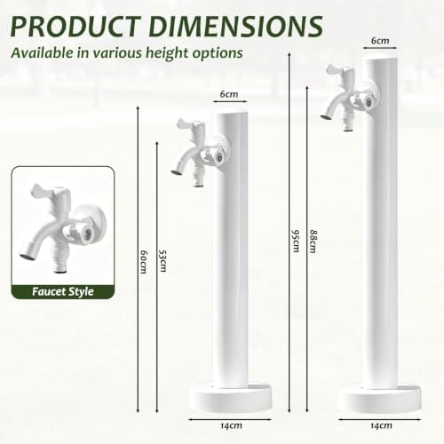 Outdoor Stainless Steel Garden Water Column, Freestanding Hose Stand with Double Faucet and Spray Gun, White Yard Hydrant for Gas Station, Car Washing(C,Height: 60cm/23.6in) - Image 2