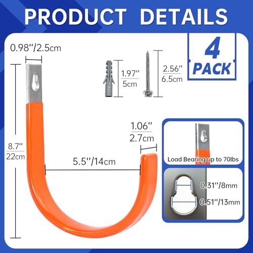 Hose Hanger Wall Mount, Heavy Duty Metal Garden Hose Holder with Screws,Hose Hook, Metal Water Hose Hangers Hose Rack Hose Reel for Outside, Indoor, Garage, Garden and Yard (4, Orange) - Image 2