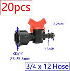 20pcs Drip Irrigation Mini Valve 4/7 3/8/10/12/16/20 /25mm Pipe Garden Tap 1/2 quot; 3/4 Male Thread Water Hose Barb Connector(U) - Image 2