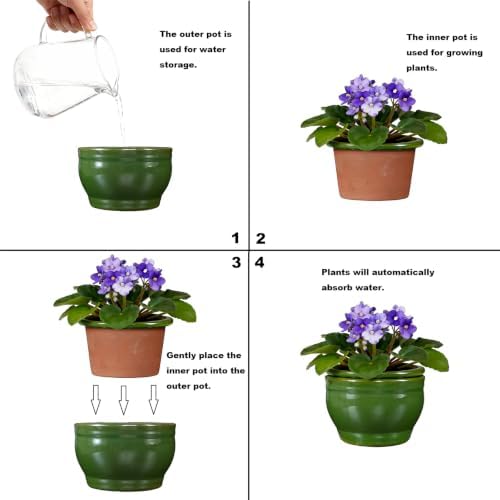 Self Watering Pot for African Violets Indoor Outdoor Plants, 6 inch, Green - Image 4