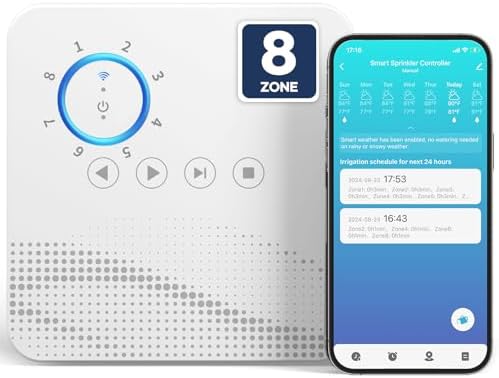 tolviviov Smart Sprinkler Controller, 8-Zone Indoor WiFi Irrigation Controller, App Enabled, Simple Automated Watering Scheduling, Local Weather Intelligence, Rain, Freeze Skip by tolviviovDirect