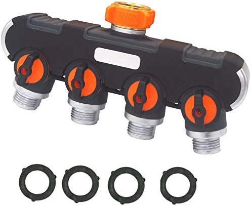 Zkenyao-Brass Connector 4 Way Garden Hose Splitter Water Hose Connector, Faucet Adapter with Comfortable Rubberized Grip for Drip Irrigation Lawns, Simple to Install by Unknown