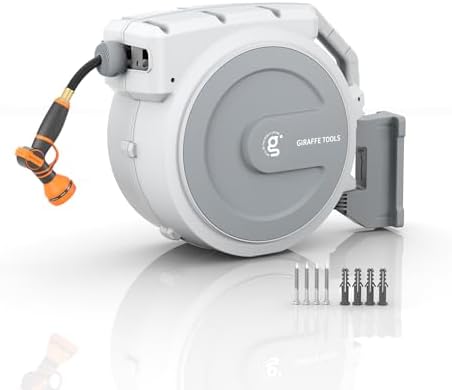 Giraffe Tools Retractable Garden Hose Reel 5/8" 90FT Wall Mount Light Grey by GiraffeTools