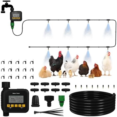 Misters for Outside Patio with Timer, 33FT/10M Chicken Coop Misting System for Cooling with 8 Brass Nozzles, Outdoor Mister for Patio Backyard Garden Greenhouse Livestock by Unknown