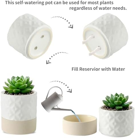 Nihow Ceramic Self Watering Plant Pot for Indoor Plants, 6 Inch,Cream White - Image 2