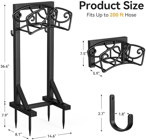 Garden Hose Holder Stand, Freestanding Metal Water Hose Storage Rack with Hooks for Outside Yard Lawn, Heavy Duty - Image 7