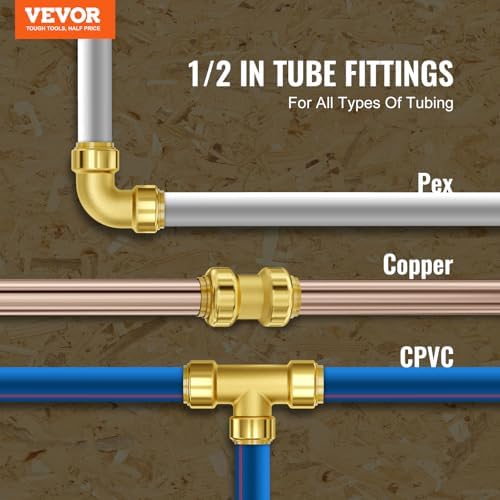 VEVOR Brass Pipe Fittings Push-Fit,Combination,1/2" 25PCS - Image 2