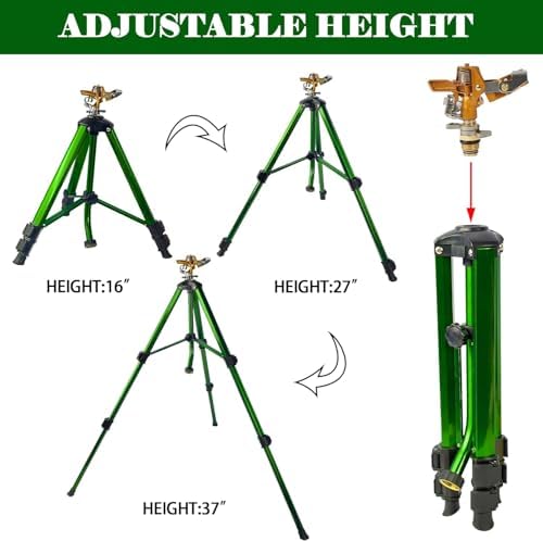 2 Pack 360° Rotating Brass Impact Sprinkler, Adjustable 16-37in Metal Tripod Sprinkler, 20-35FT Spray Range, 80PSI Max Pressure, 3/4in Standard Hose Connector for Lawn Yard Garden Irrigation - Image 2