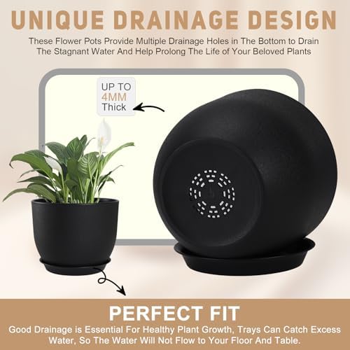 YNNICO Plant Pots 10/9/8/7.5/7 inch with Multi Mesh Drainage Holes - Image 3